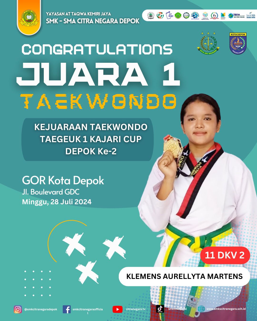 Juara 1 Kejuaran Taekwondo Taegeuk 1 Kajari Cup Depok ke-2