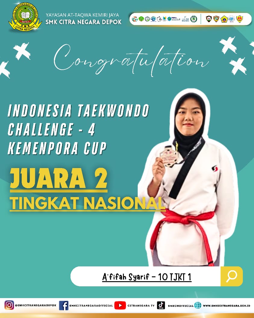 JUARA 2 TINGKAT NASIONAL (KATEGORI PUTRI) – INDONESIA TAEKWONDO CHALLENGE-4 KEMENPORA CUP 2024