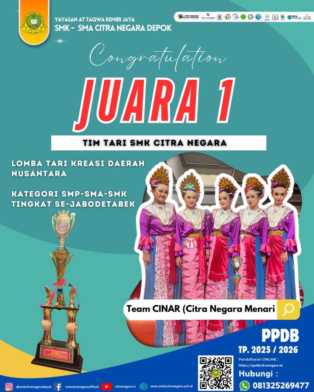 JUARA 1 TINGKAT SEJABODETABEK – LOMBA TARI KREASI DAERAH NUSANTARA 2024