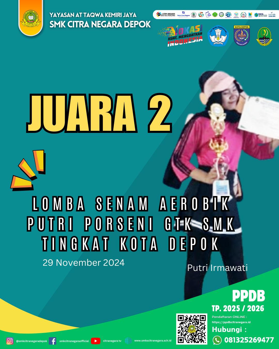 JUARA 2 TINGKAT KOTA DEPOK – LOMBA SENAM AEROBIK PUTRI PORSENI GTK SMK