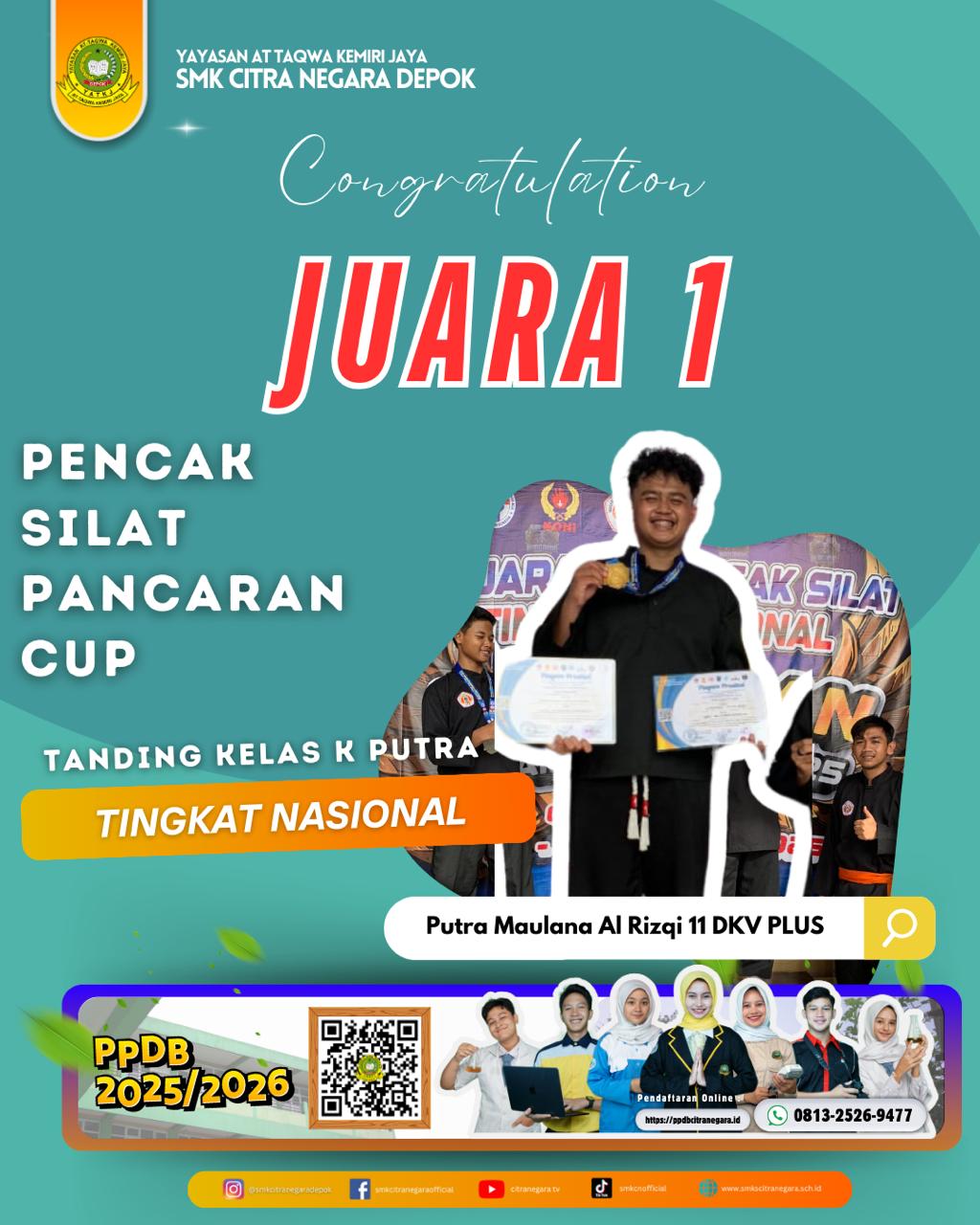 JUARA 1 TANDING KELAS K PUTRA TINGKAT NASIONAL – PENCAK SILAT PANCARAN CUP 2025