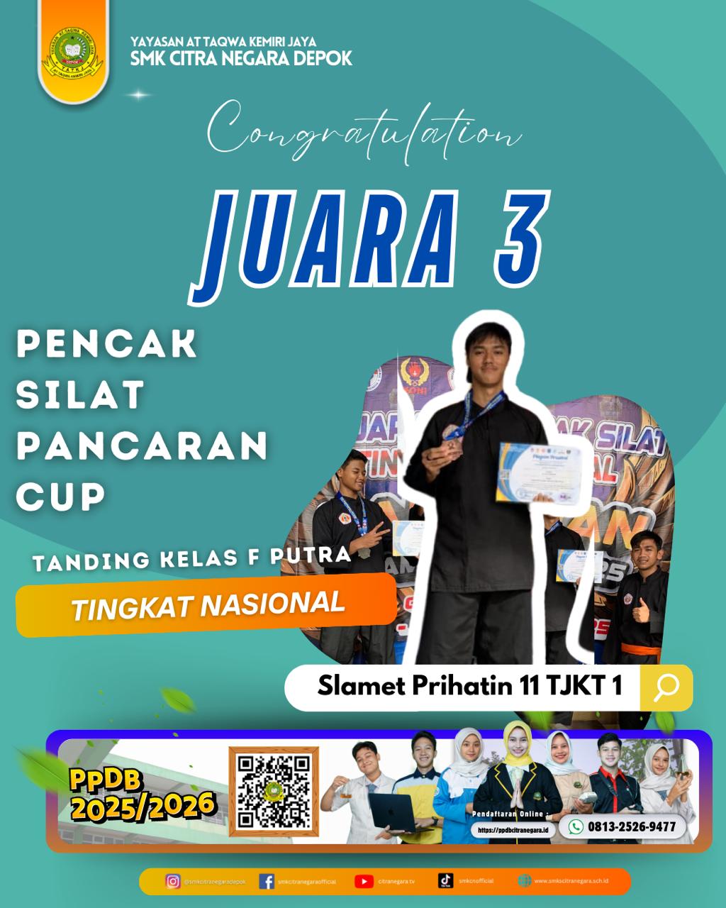 JUARA 3 TANDING KELAS F PUTRA TINGKAT NASIONAL – PENCAK SILAT PANCARAN CUP 2025