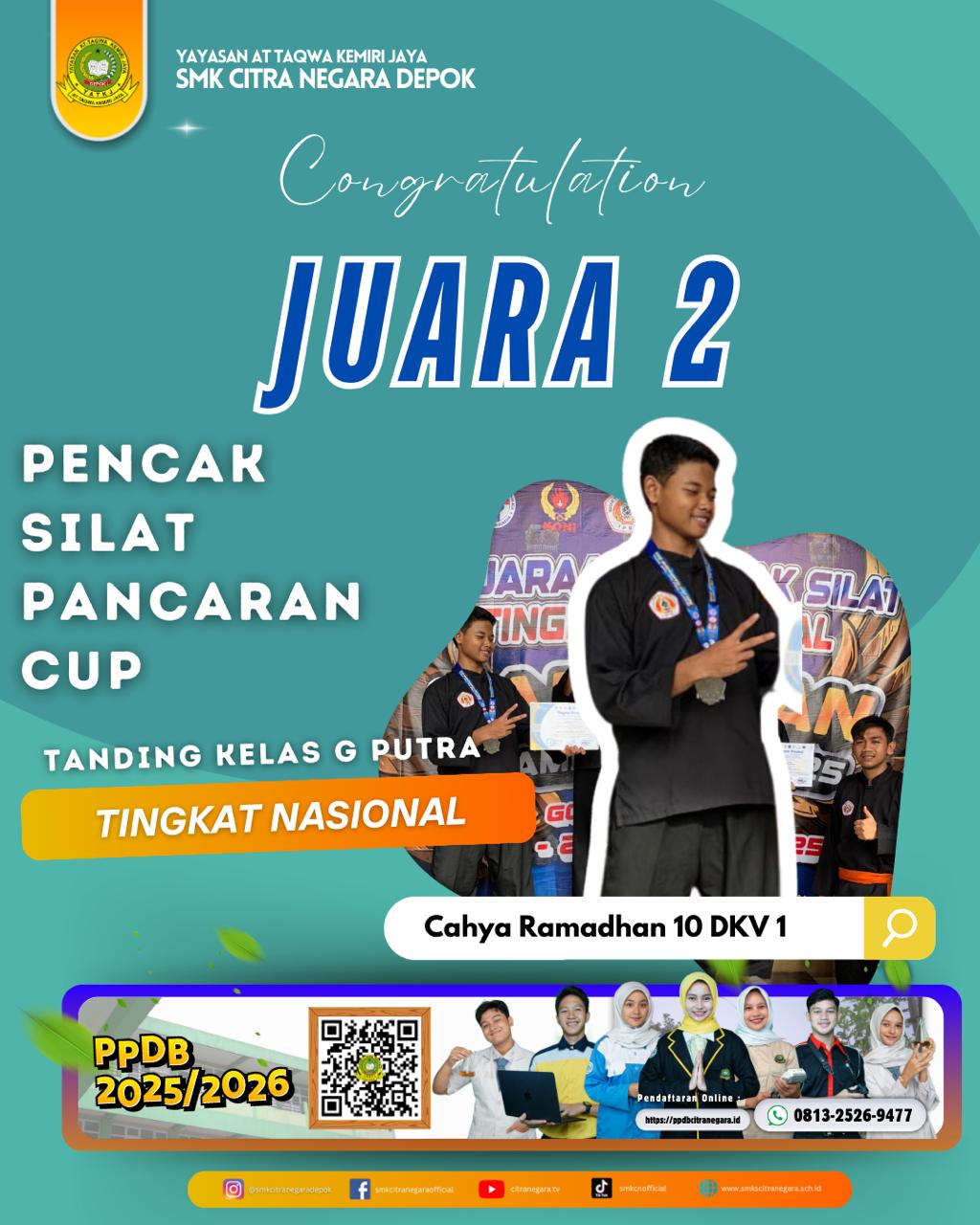 JUARA 2 TANDING KELAS G PUTRA TINGKAT NASIONAL – PENCAK SILAT PANCARAN CUP 2025