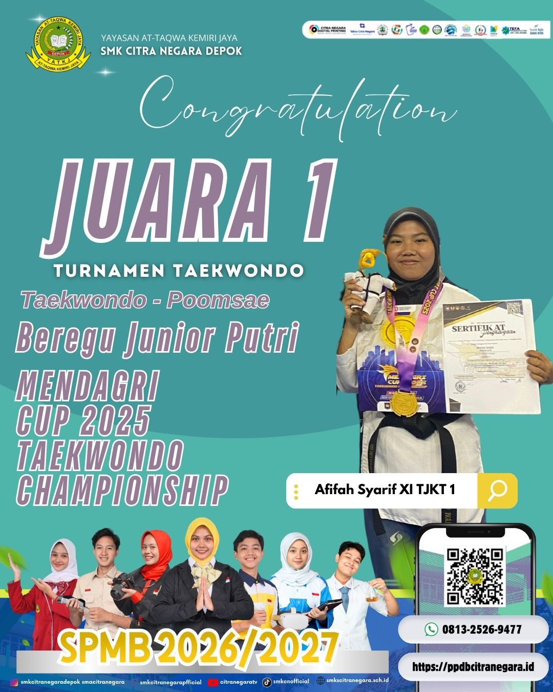 JUARA 1 TURNAMEN TAEKWONDO – POOMSAE BEREGU JUNIOR PUTRI MENDAGRI CUP 2025