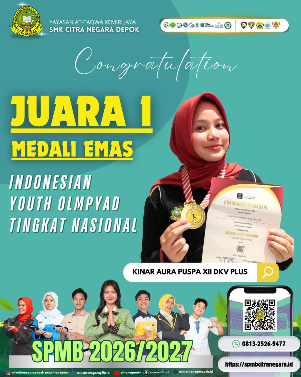 JUARA 1 MEDALI EMAS TINGKAT NASIONAL INDONESIAN YOUTH OLMPYAD